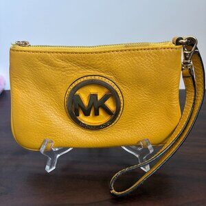 MICHAEL Michael Kors Golden Yellow Orange Mustard Leather Wristlet